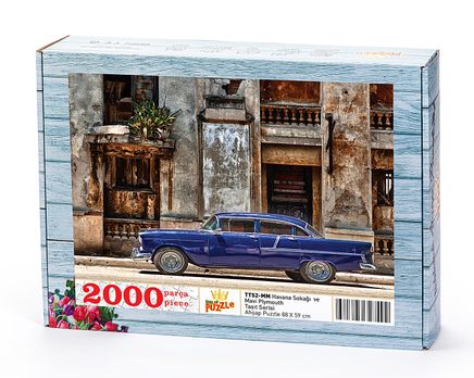 Havana Sokağı  ve Mavi Plymouth Ahşap Puzzle 2000 Parça (TT52-MM)