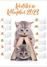 2023 Takvimli Poster - Kediler ve Kitaplar - Kitap Ev