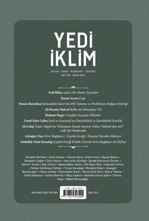 7edi İklim Sayı:392 Kasım Kültür Sanat Medeniyet Edebiyat Dergisi