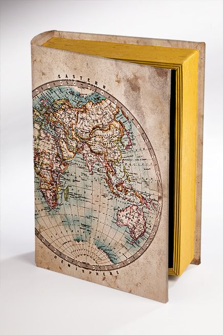 Kitap Şeklinde Ahşap Hediye Kutu - Eski Harita