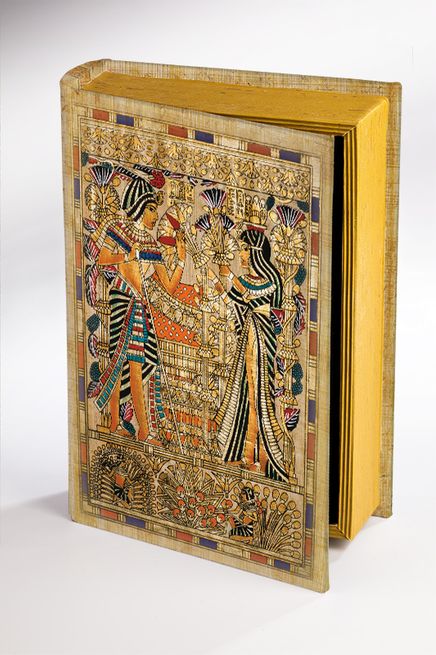 Kitap Şeklinde Ahşap Hediye Kutu - Mısır Papirus Tutankamon