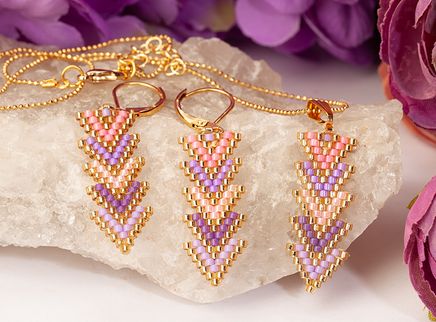 Zikzak Kolye Küpe Takımı Pembe Tonları (Miyuki 113)