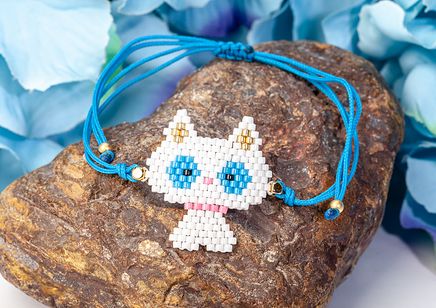 Beyaz Kedi Figürlü Miyuki Bileklik (Miyuki 127)