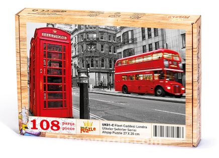 Fleet Caddesi Londra Ahşap Puzzle 108 Parça (UK01-C)