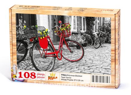 Kırmızı Bisiklet Ahşap Puzzle 108 Parça (TT02-C)