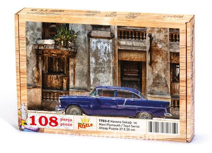 Havana Sokağı  ve Mavi Plymouth Ahşap Puzzle 108 Parça (TT03-C)