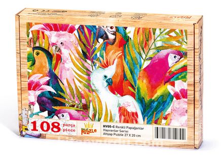 Renkli Papağanlar Ahşap Puzzle 108 Parça (HV05-C)