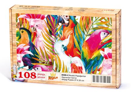 Renkli Papağanlar Ahşap Puzzle 108 Parça (HV05-C)