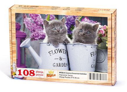 Sulama Kovasında Kedicikler Ahşap Puzzle	108 Parça (HV26-C)