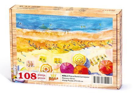 Plaj ve Renkli Şemsiyeler Ahşap Puzzle 108 Parça (MZ04-C)