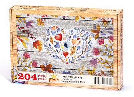 Çiçekli Kalp Ahşap Puzzle 204 Parça (AS01-CC)