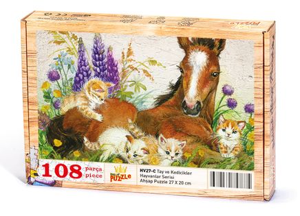 Tay ve Kedicikler Ahşap Puzzle 108 Parça (HV27-C)