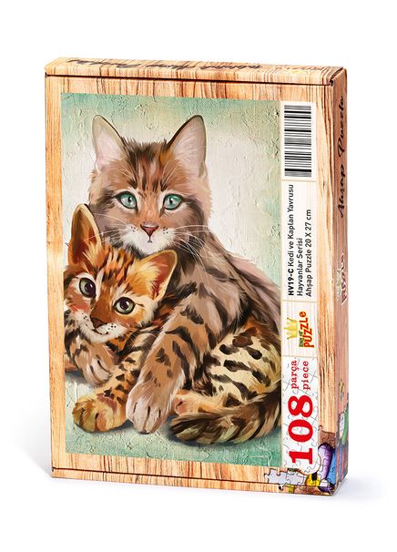 Kedi ve Kaplan Yavrusu Ahşap Puzzle	108 Parça (HV19-C)
