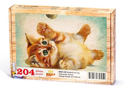 Kedicik ve Tüy Ahşap Puzzle 204 Parça (HV21-CC)