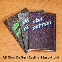 Bookinzi Okul Defteri - 60gr. A5 Tel Dikiş - Çizgili Defter - Deri Desen (3'lü Set)