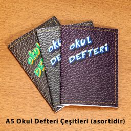 Bookinzi Okul Defteri - 60gr. A5 Tel Dikiş - Çizgili Defter - Deri Desen (3'lü Set)