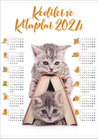 2024 Takvimli Poster - Kediler ve Kitaplar - Kitap Ev