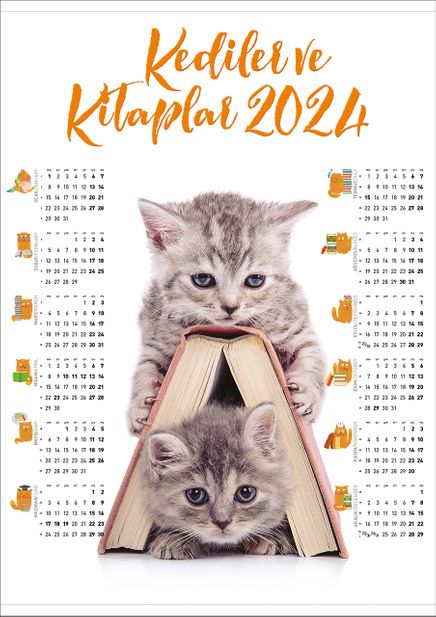2024 Takvimli Poster - Kediler ve Kitaplar - Kitap Ev
