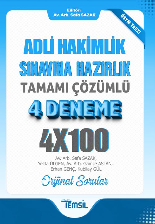 Adli Hakimlik Sınavına Hazırlık  Tamamı Çözümlü 4 Deneme