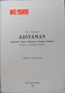 XVI. Yüzyılda Adıyaman (Behisni, Hısn-ı Mansur, Gerger, Kahta) Sosyal ve İktisadi Tarihi / 36-G-6