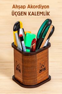 Ahşap Akordiyon Üçgen Kalemlik