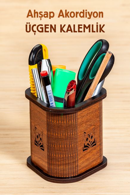 Ahşap Akordiyon Üçgen Kalemlik