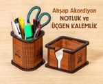 Ahşap Akordiyon Notluk ve Üçgen Kalemlik Seti