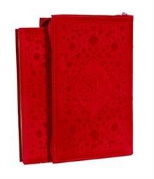 Kur’an-ı Kerim Hamid Aytaç Hatlı Çanta Boy Fermuarlı Flok Kılıflı (Kırmızı R.1533)