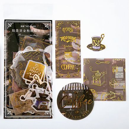 Coffee Temalı Vintage Altın Damga Sticker Seti • Bullet Journal