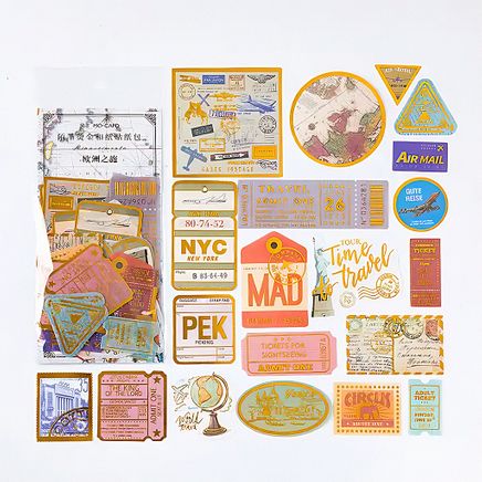Travel Temalı Vintage Altın Damga Sticker Seti • Bullet Journal