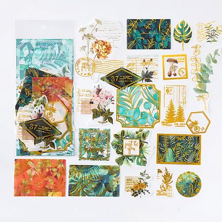 Flower Temalı Vintage Altın Damga Sticker Seti • Bullet Journal