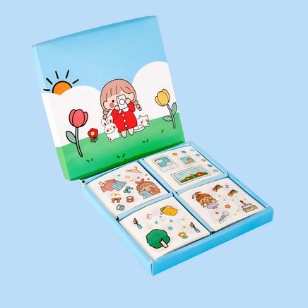 Sweet Girl and Rabbit Temalı 80 Yaprak 4 Bölmeli Sticker Seti • Bullet Journal