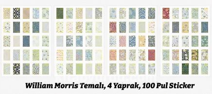 William Morris Temalı 100 Adet Pul Sticker Seti • Bullet Journal (GGK-DQ114)