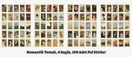 Romantik Temalı 100 Adet Pul Sticker Seti • Bullet Journal