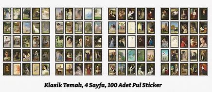Klasik Temalı 100 Adet Pul Sticker Seti • Bullet Journal