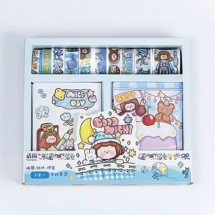 Good Night Mavi Temalı Journal Seti • Washi Bant • Memopad • Sticker