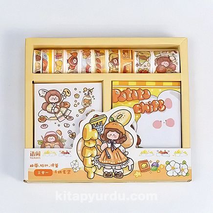 Potato Chips Sarı Temalı Journal Seti • Washi Bant • Memopad • Sticker (GGK-DRK065