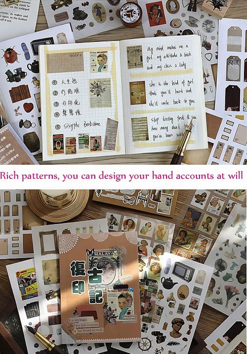 Retro Künye Temalı 20 Sayfa Sticker Defter Seti • Bullet Journal