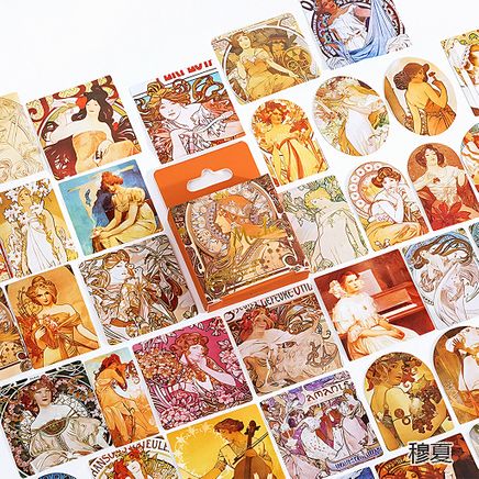 Alphonse Mucha Temalı 45 Adet Sticker Seti • Bullet Journal