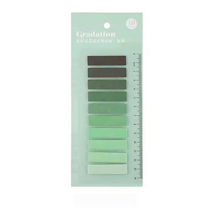 Koyu Yeşil Tonları Temalı 10 Renkli Cetvelli Index • Index Sticker • Post-it • Sticky Note