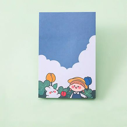 Tavşan ve Kız Temalı Renkli Kareli Memo Pad