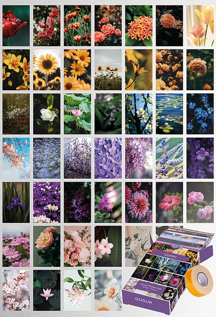 Çiçekler Temalı 45 Adet Duvar Poster - Kolaj Seti, Oda Dekoru