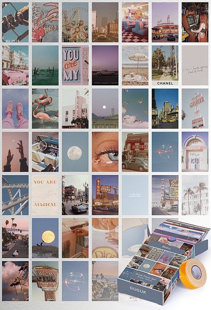 Retro Temalı 45 Adet Duvar Poster - Kolaj Seti Oda Dekoru