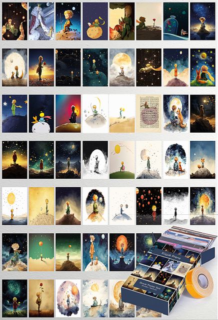 Küçük Prens Temalı 54 Adet Duvar Poster Seti Oda Dekoru (Paspartulu)