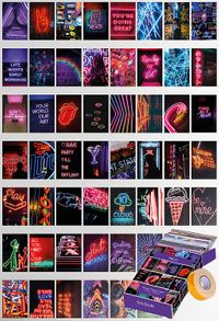 Neon Temalı 54 Adet Duvar Poster - Kolaj Seti Oda Dekoru