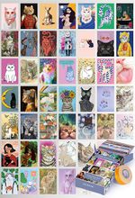 Kedi Illustrasyon Temalı 54 Adet Duvar Poster - Kolaj Seti Oda Dekoru