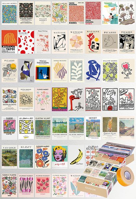 Sanat Eseri Temalı 54 Adet Duvar Poster - Kolaj Seti Oda Dekoru