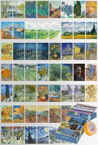 Van Gogh Temalı 54 Adet Duvar Poster - Kolaj Seti, Oda Dekoru (Paspartulu)