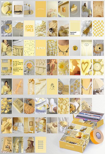 Sarı Temalı 63 Adet Duvar Poster - Kolaj Seti Oda Dekoru