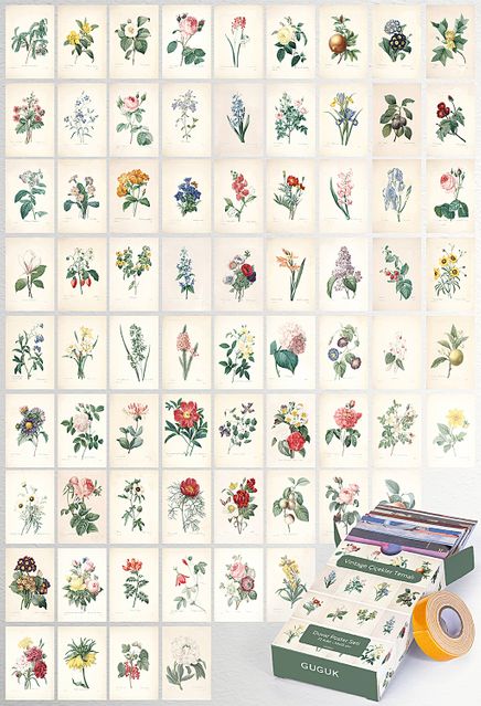 Vintage Çiçekler Temalı 72 Adet Duvar Poster - Kolaj Seti Oda Dekoru